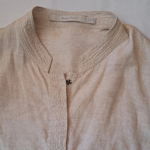 PART TWO DENMARK 100% LINEN SHIRT CROP TOP vest Sz S or 34 EU SNAP BUTTONS BEIGE - Picture 5 of 10